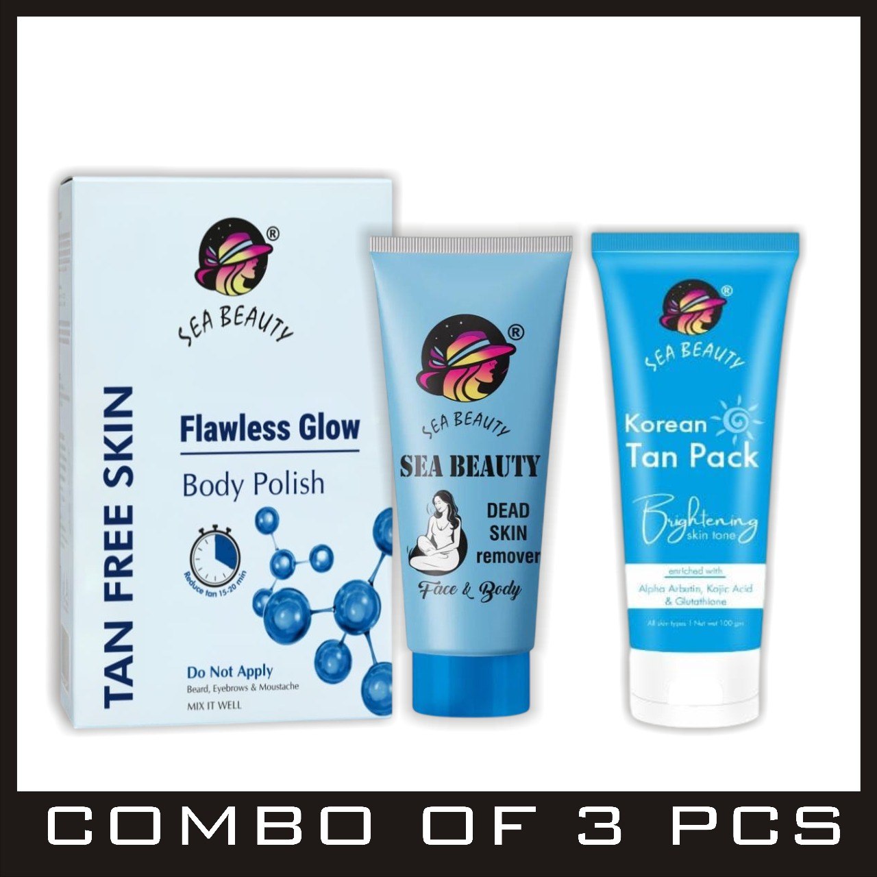 Combo of 3ps sea beauty (tan polish+Dead Skin Remover+Korean Tan Pack)